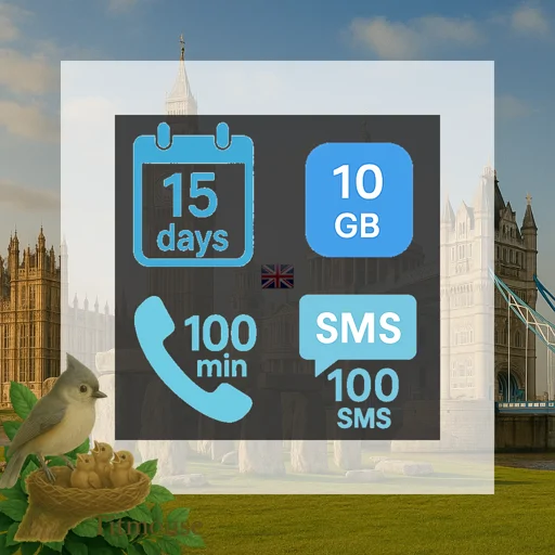 United Kingdom - 10 GB - 100 SMS - 100 Mins - 15 days