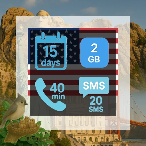 United States - 2 GB - 20 SMS - 40 Mins - 15 Days