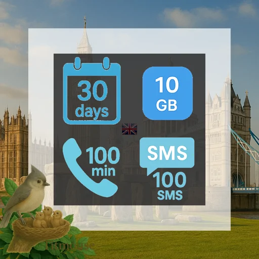 United Kingdom - 10 GB - 100 SMS - 100 Mins - 30 days