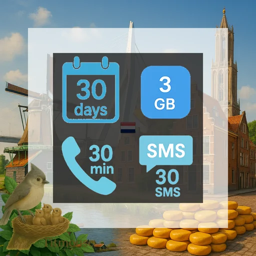 Netherlands - 3 GB - 30 SMS - 30 Mins - 30 Days