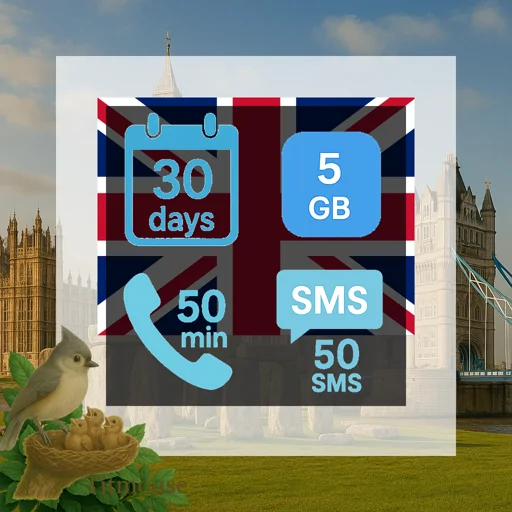 United Kingdom - 5 GB - 50 SMS - 50 Mins - 30 Days