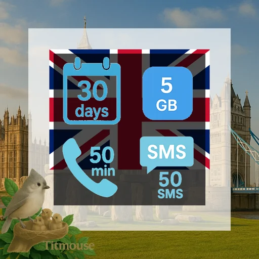 United Kingdom - 5 GB - 50 SMS - 50 Mins - 30 Days