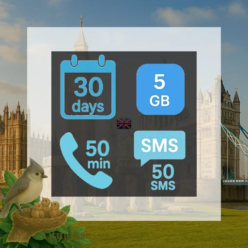 United Kingdom - 5 GB - 50 SMS - 50 Mins - 30 days