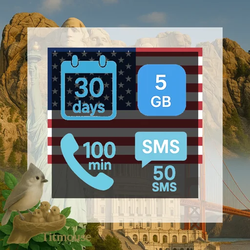 United States - 5 GB - 50 SMS - 100 Mins - 30 Days