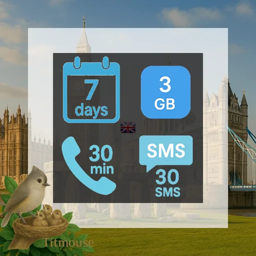 United Kingdom - 3 GB - 30 SMS - 30 Mins - 7 days