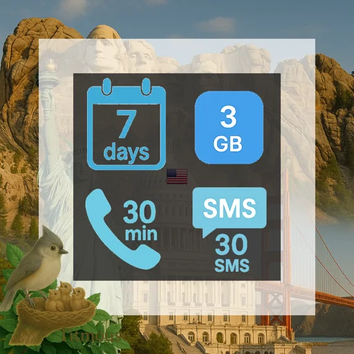 United States - 3 GB - 30 SMS - 30 Mins - 7 days